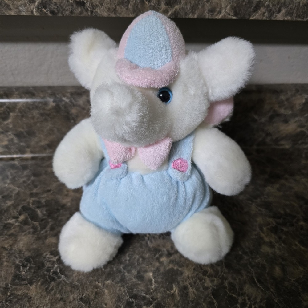 Plush Tb Brands Elephant Pastel Overalls Bow Tie Terry‎ Cloth Hard Eyes Lovey 9"